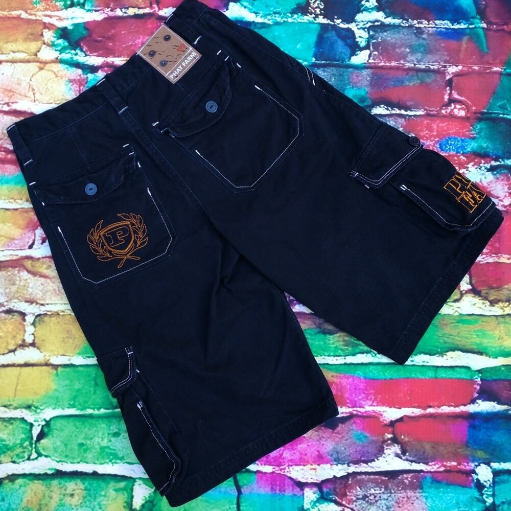 Y2K Phat Farm Boys Black Cargo Shorts size 16